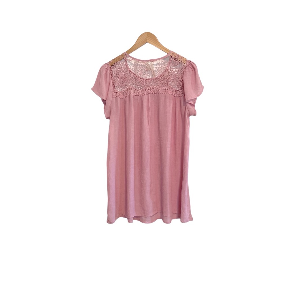 Forgotten Grace Lace Gauzy Flounce Sleeve Baby Pink Top Size Large